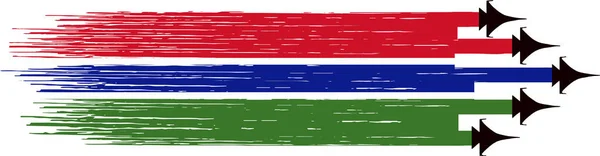 Gambia Zászló Katonai Vadászgépek Elszigetelt Háttér — Stock Vector