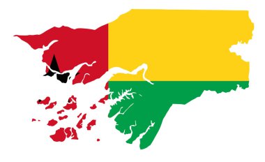 Şeffaf arkaplanda haritada Gine Bissau bayrağı