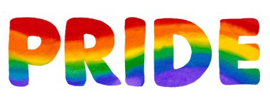 LGBT Gurur Ayı suluboya dokusu. Gururlu metin arkaplanlı gökkuşağı. vektör