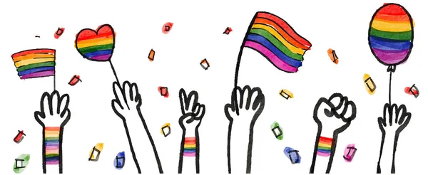 Lgbt Pride Miesiąc Akwarela Tekstury Koncepcji Ręczne Podnoszenie Tęczowej Flagi — Wektor stockowy