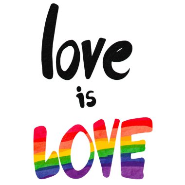 Gökkuşağı renk fırça stilinde aşk metni beyaz arkaplanda izole edilir. LGBT Gurur Ayı suluboya dokusu konsepti. vektör