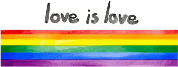 Regenbogenfahne Pinsel Stil Mit Liebe Ist Liebe Text Isolieren Auf — Stockvektor