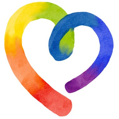 LGBT Gurur Ayı suluboya doku konsepti. Beyaz arkaplanda kalp şeklinde gökkuşağı fırça izi var. vektör