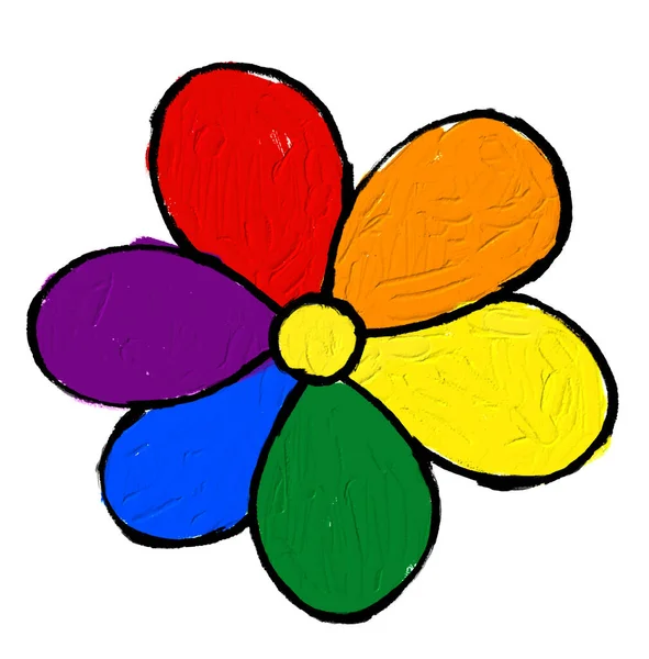 Flower Rainbow Oil Brush Heart Shape Lgbt Pride Month Watercolor — 스톡 벡터