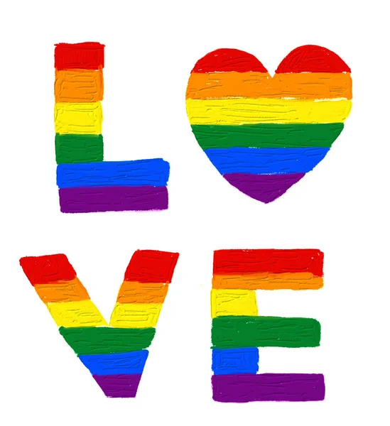 Rainbow Love Text Oil Brush Paint Lgbt Orgullo Mes Acuarela — Vector de stock