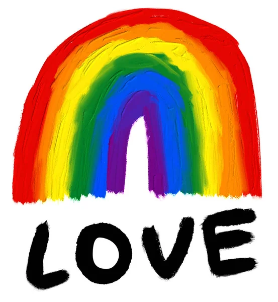 Rainbow Текстом Любят Масляной Краской Кисти Стиль Акварели Вектор — стоковый вектор