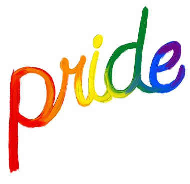 Gururlu metin yağlı fırça boyası gökkuşağı. LGBT Gurur Ayı suluboya doku konsepti. vektör