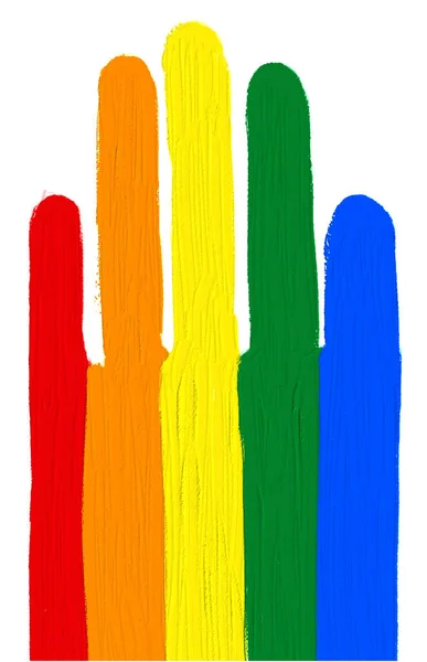 手举在彩虹油刷风格的水彩画中 Lgbt骄傲月水彩画质感的概念 — 图库矢量图片