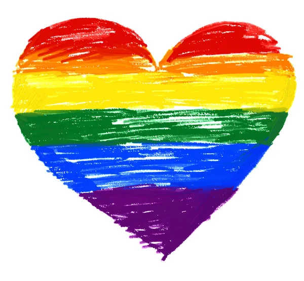 Pintura Pincel Aceite Rainbow Flag Forma Corazón Lgbt Orgullo Mes — Vector de stock