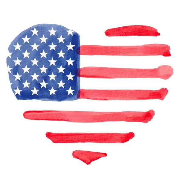 水彩ブラシ塗装テクスチャでハート型のアメリカ国旗 ベクターイラスト — ストックベクタ