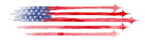 Drapeau Des États Unis Avec Jet Chasse Militaire Aquarelle Peinture — Image vectorielle