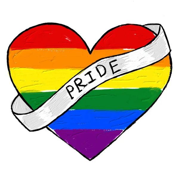 Rainbow Flag Oil Brush Paint Heart Shape Pride Sash Lgbt — Stock Vector
