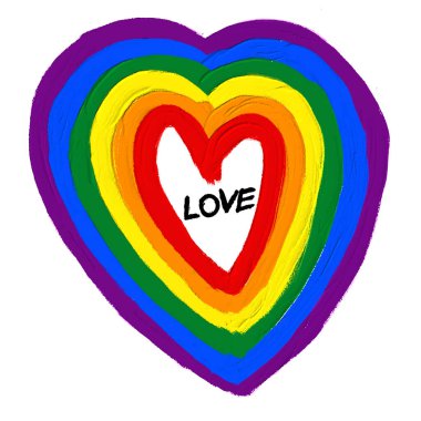 Kalp şeklinde gökkuşağı bayrağı yağlı fırça boyası. LGBT Gurur Ayı suluboya doku konsepti. Vektör illüstrasyonu