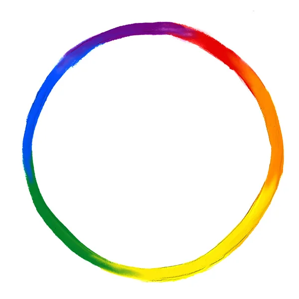 Duhová Vlajka Olejomalba Štětcem Kruhovém Tvaru Lgbt Pride Měsíc Akvarel — Stockový vektor