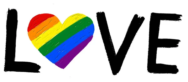 Tekst Tęczy Miłości Pędzlem Oleju Kształt Serca Farby Lgbt Pride — Wektor stockowy
