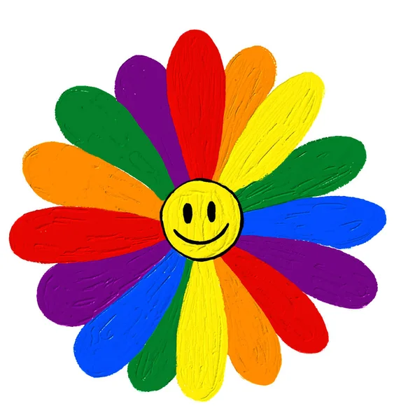 笑容满面的彩虹彩油笔画心形 Lgbt骄傲月水彩画质感概念 矢量说明 — 图库矢量图片