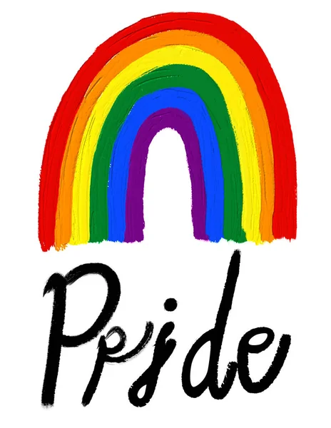 Ουράνιο Τόξο Κείμενο Υπερηφάνεια Ελαιογραφία Πινέλο Λοατ Pride Μήνα Έννοια — Διανυσματικό Αρχείο