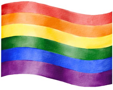 Gökkuşağı bayraklı suluboya fırçası beyaz arkaplanda izole edildi. LGBT Onur Ayı dokusu konsepti. Vektör illüstrasyonu