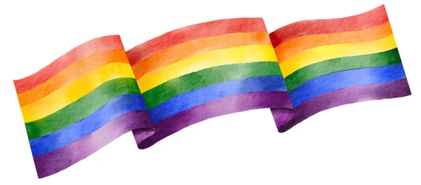 Tęczowa Flaga Akwarela Szczotka Izolować Białym Tle Lgbt Pride Miesiąc — Wektor stockowy