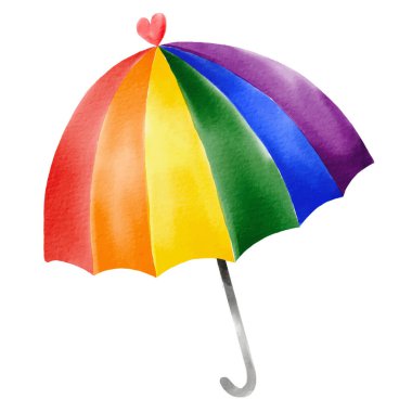 Gökkuşağı şemsiyeli suluboya resim beyaz arkaplanda izole edilir. LGBT Gurur Ayı konsepti. Vektör illüstrasyonu