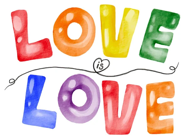 Duhový Balón Láska Láska Text Akvarel Malování Izolovat Bílém Pozadí — Stockový vektor