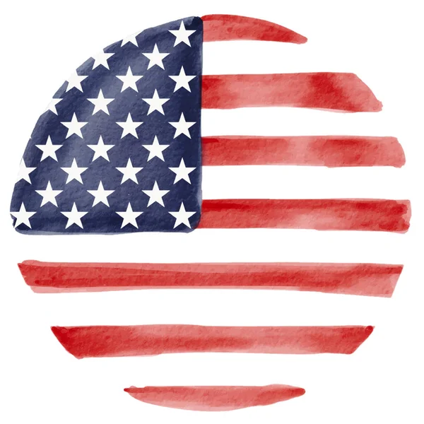 Ручний Малюнок Кругової Форми Американський Прапор Водяний Пензель Ізолюється Білому — стоковий вектор