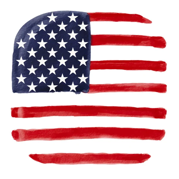 Kézi Húzás Lekerekített Négyzet Alakú Usa Zászló Akvarell Ecset Festék — Stock Vector