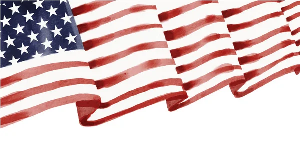 Hand Draw Ηπα Σημαία Υδατογραφία Βούρτσα Απομονώσει Λευκό Φόντο Εικονογράφηση — Διανυσματικό Αρχείο
