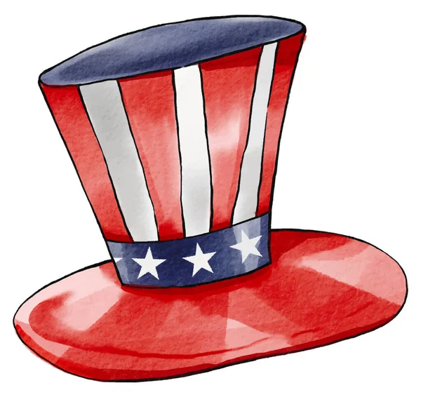 白地にアメリカ国旗の水彩ブラシペイントの手描き帽子 ベクターイラスト — ストックベクタ