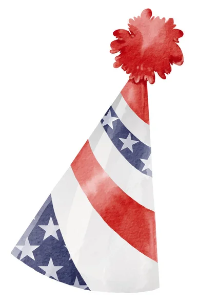 Hand Draw Party Hat Usa Σημαία Υδατογραφία Βούρτσα Απομονώσει Λευκό — Διανυσματικό Αρχείο