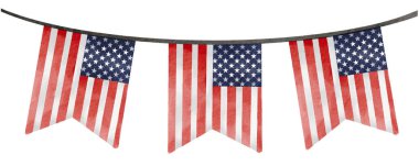 ABD bayrağını mavi, beyaz, kırmızı renkte suluboya fırça boyasıyla boyamak 4 Temmuz 'da beyaz arka planda izole edilmiş. Vektör illüstrasyonu. 