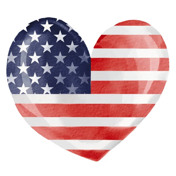 Handbemalte Herzform Usa Flagge Aquarell Pinselfarbe Isolieren Auf Weißem Hintergrund — Stockvektor
