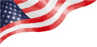Elle boyanmış Amerikan bayrağı fırça boyası beyaz arka planda izole edilmiş. Vektör illüstrasyonu 