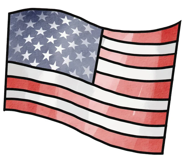 Pintura Pincel Acuarela Bandera Estadounidense Pintada Mano Aislada Sobre Fondo — Archivo Imágenes Vectoriales
