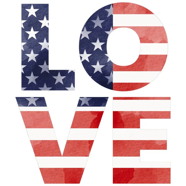 Handgemalter Liebe Text Mit Flagge Der Vereinigten Staaten Von Amerika — Stockvektor