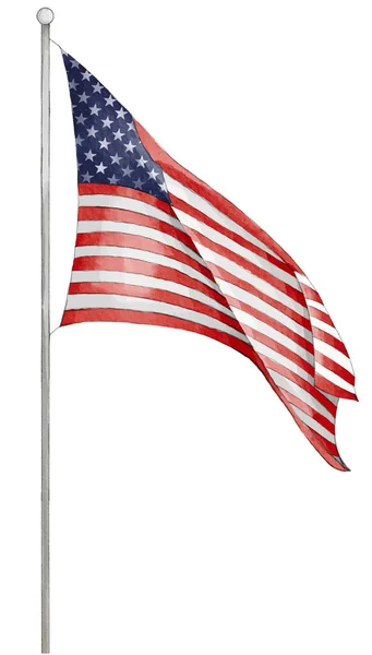 Χέρι Βαμμένο Σημαία Ηπα Υδατογραφία Βούρτσα Χρώμα Απομονώσει Λευκό Φόντο — Διανυσματικό Αρχείο