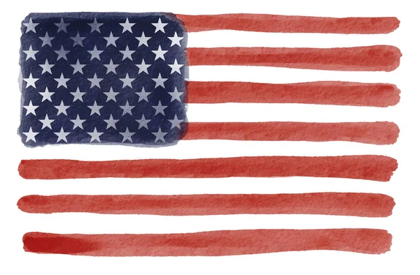Ręcznie Malowane Farby Akwarelowe Usa Flag Izolat Pędzla Białym Tle — Wektor stockowy