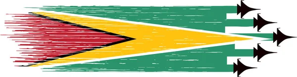 Guyana Zászló Katonai Vadászgépek Elszigetelt Háttér — Stock Vector