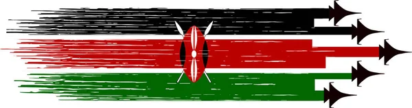 Drapeau Kenya Avec Avions Chasse Militaires Fond Isolé — Image vectorielle