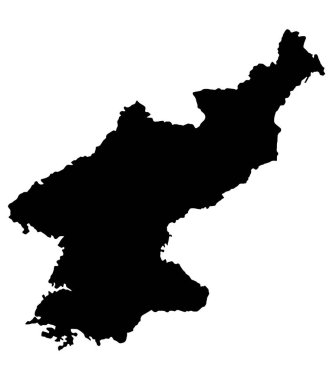 Siyah renkli Kuzey Kore haritası beyaz arkaplanda izole edildi