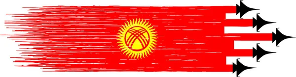 Kirgizisztán Zászló Katonai Vadászgépek Elszigetelt Háttér — Stock Vector
