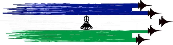 Bandiera Lesotho Con Jet Combattimento Militari Sfondo Isolato — Vettoriale Stock