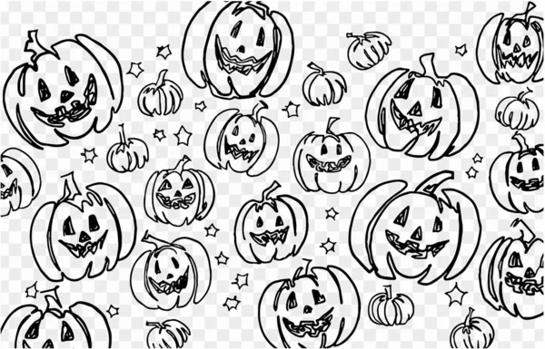 One Line Hand Drawing Smile Pumpkin Brush Style Seamless Pattern — Stock Vector