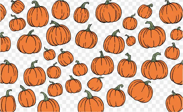 Hand Drawn Pumpkin Seamless Pattern Brush Style Isolated Transparent Png — Stock Vector