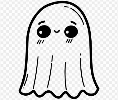 Şeffaf PNG arka planında elle çizilmiş sevimli ve korkunç bir hayalet. Cadılar Bayramı siluetleri için element. Vektör illüstrasyonu.
