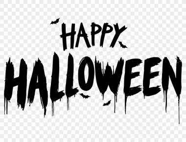 Png veya şeffaf arkaplan çizimi üzerinde uçan yarasalar ile Cadılar Bayramı metin afişi.