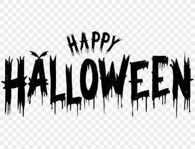 Png veya şeffaf arkaplan çizimi üzerinde uçan yarasalar ile Cadılar Bayramı metin afişi.