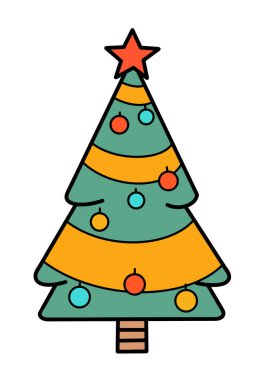 Beyaz arkaplan vektör çiziminde izole edilmiş renkli Noel ağacı eli 