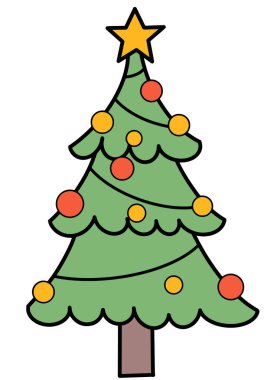 Beyaz arkaplan vektör çiziminde izole edilmiş renkli Noel ağacı eli 