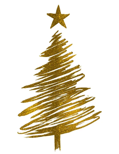 Partikel Gemerlap Emas Pohon Natal Dengan Bintang Diisolasi Pada Gambar - Stok Vektor